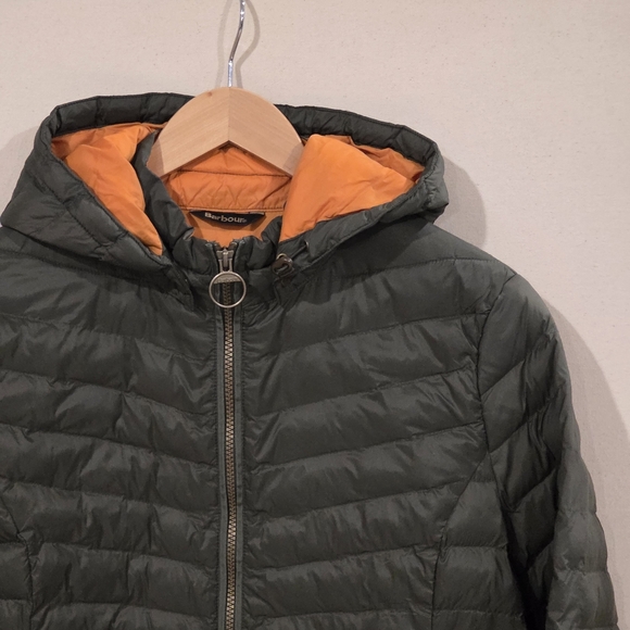 Barbour Jackets & Blazers - Barbour Olive Green Puffer Jacket with Orange Lining